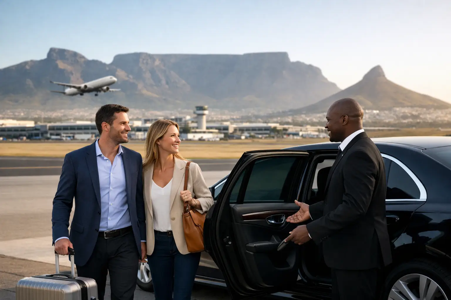Private airport transfer vehicle waiting at Cape Town International Airport