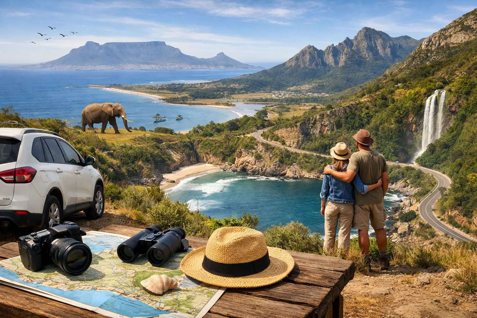 Travellers looking out over the Garden Route coastline